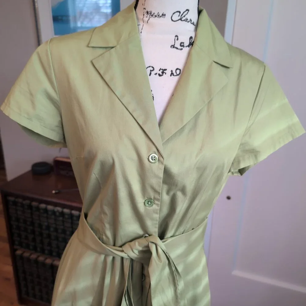The J Peterman Company 1947 Green Shirt Dress Size 10 - Picture 2 of 9